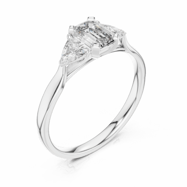 Emerald Cut Sterling Silver Three Stone Ring