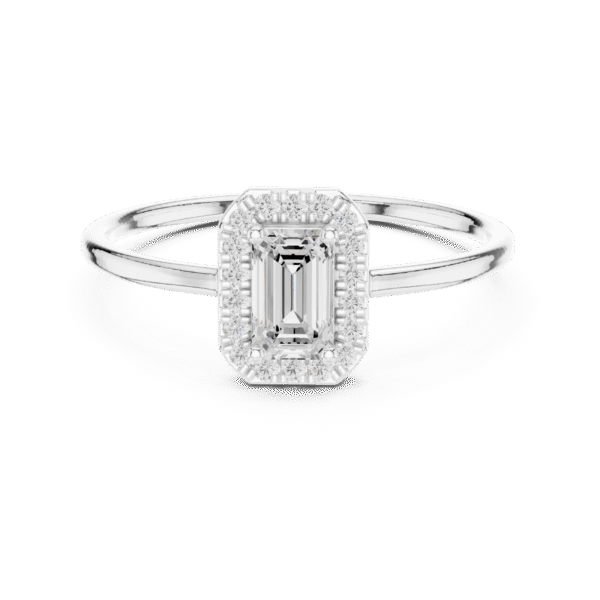 Emerald Cut Sterling Silver Halo Ring